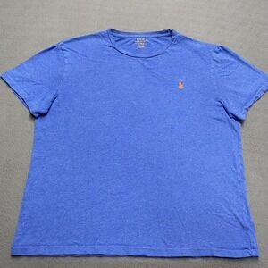Polo Ralph Lauren Shirt Mens Large Blue Crewneck Orange Embroidered Pony‎ Logo